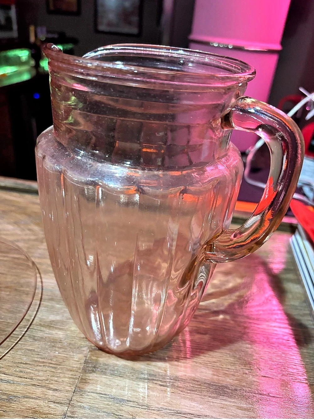 Anchor Hocking Pillar Optic Pink Depression Glass Pitcher